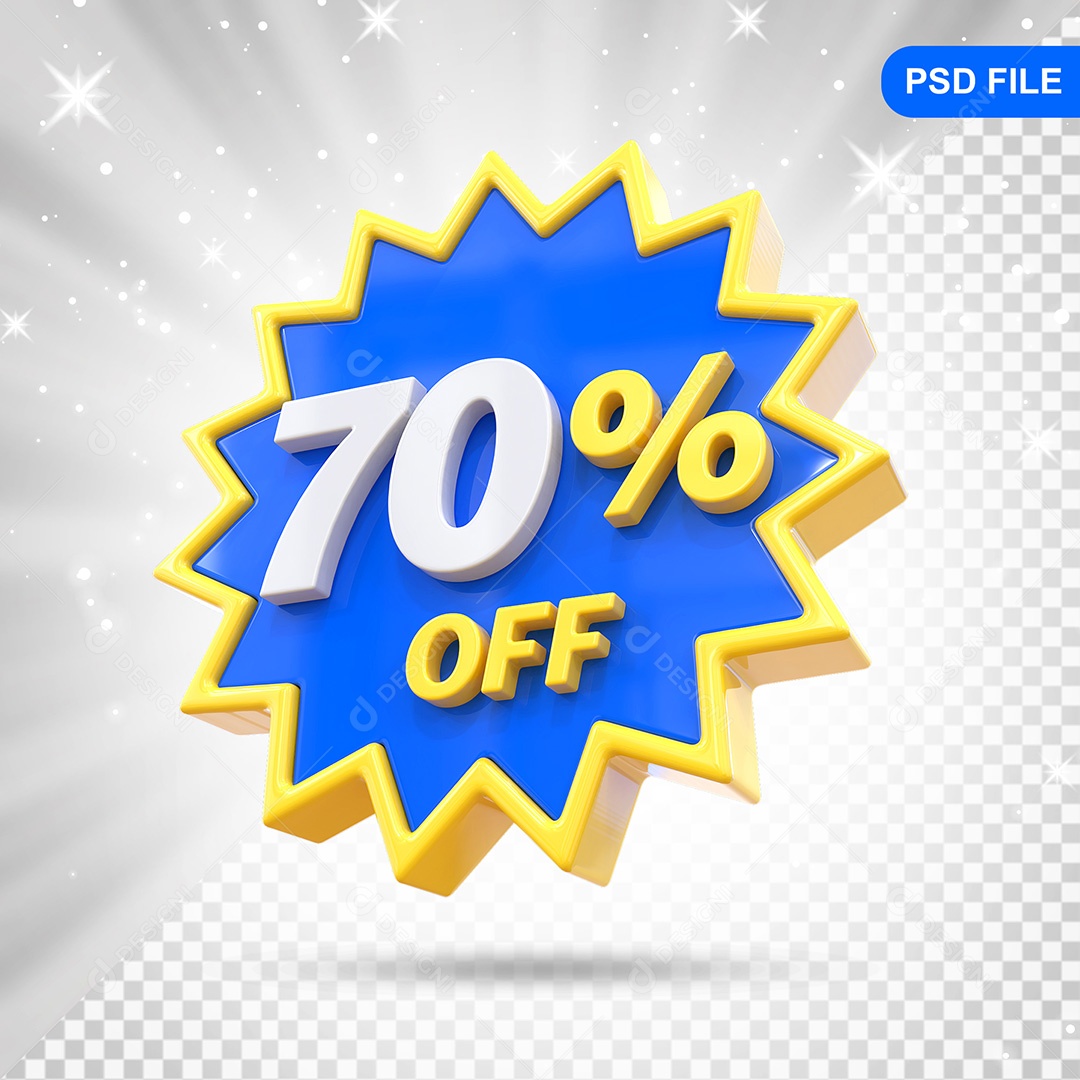 Elemento 3D Azul 70% Off Para Composição PSD