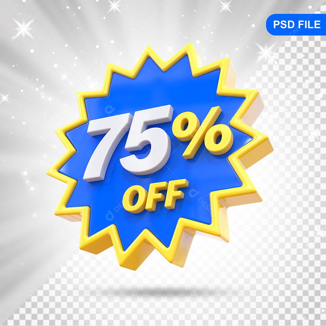 Elemento 3D Azul 75% Off Para Composição PSD