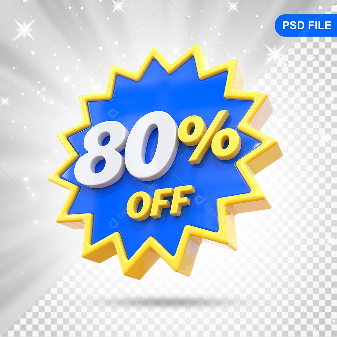 Elemento 3D Azul 80% Off Para Composição PSD