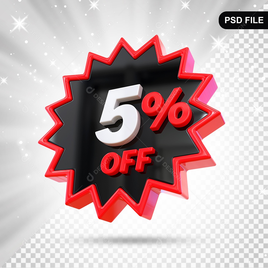 Elemento 3D Preto 5% Off Para Composição PSD