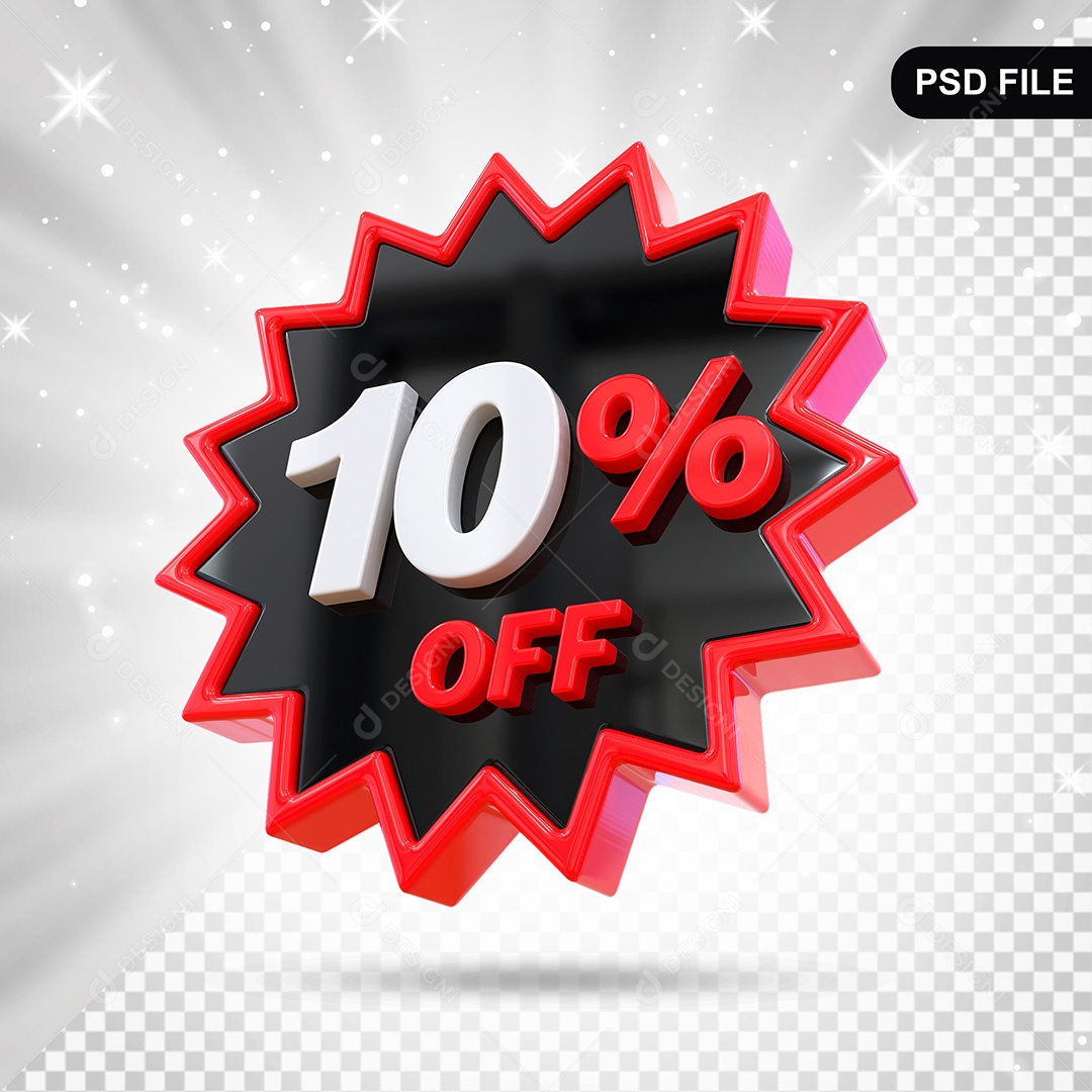 Elemento 3D Preto 10% Off Para Composição PSD