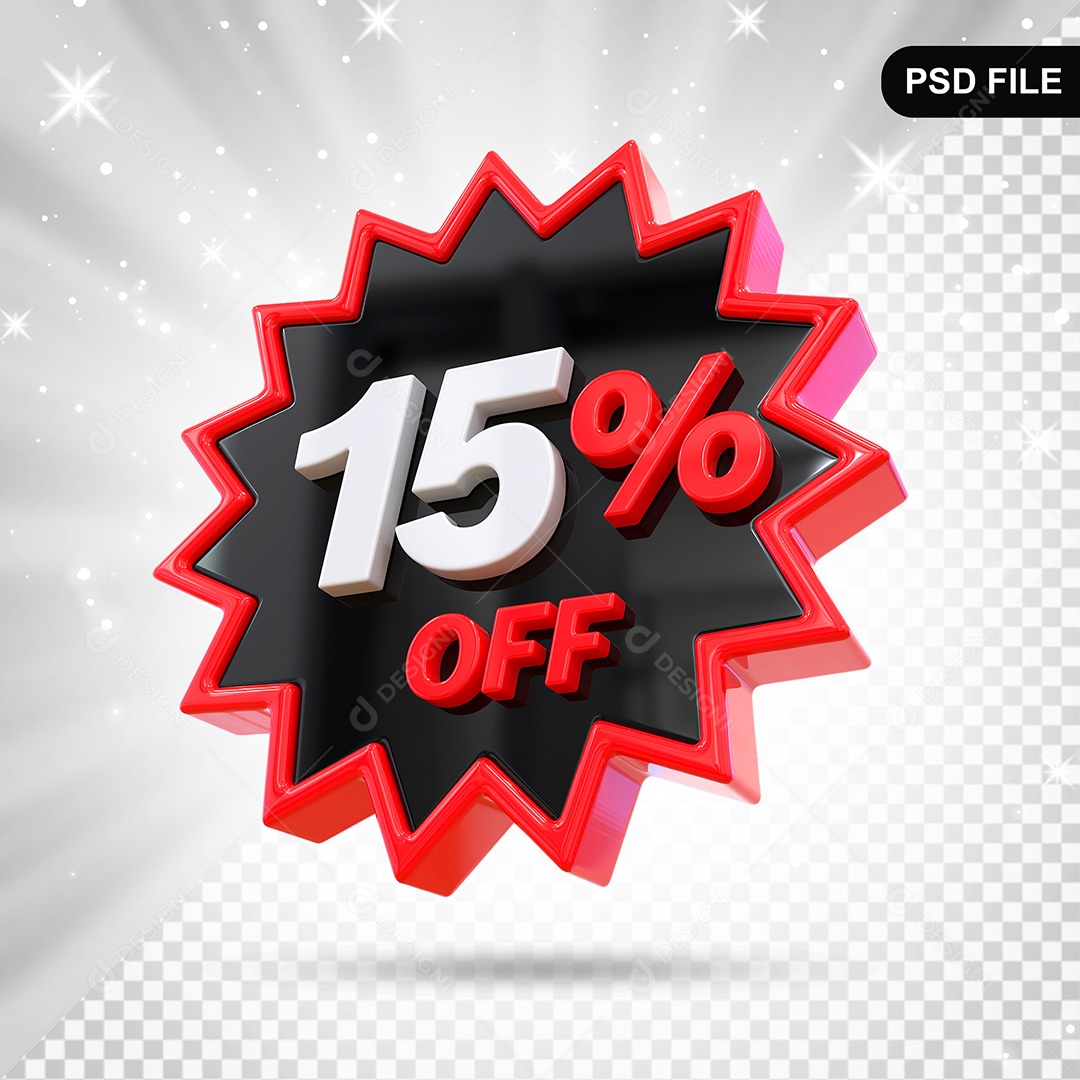 Elemento 3D Preto 15% Off Para Composição PSD
