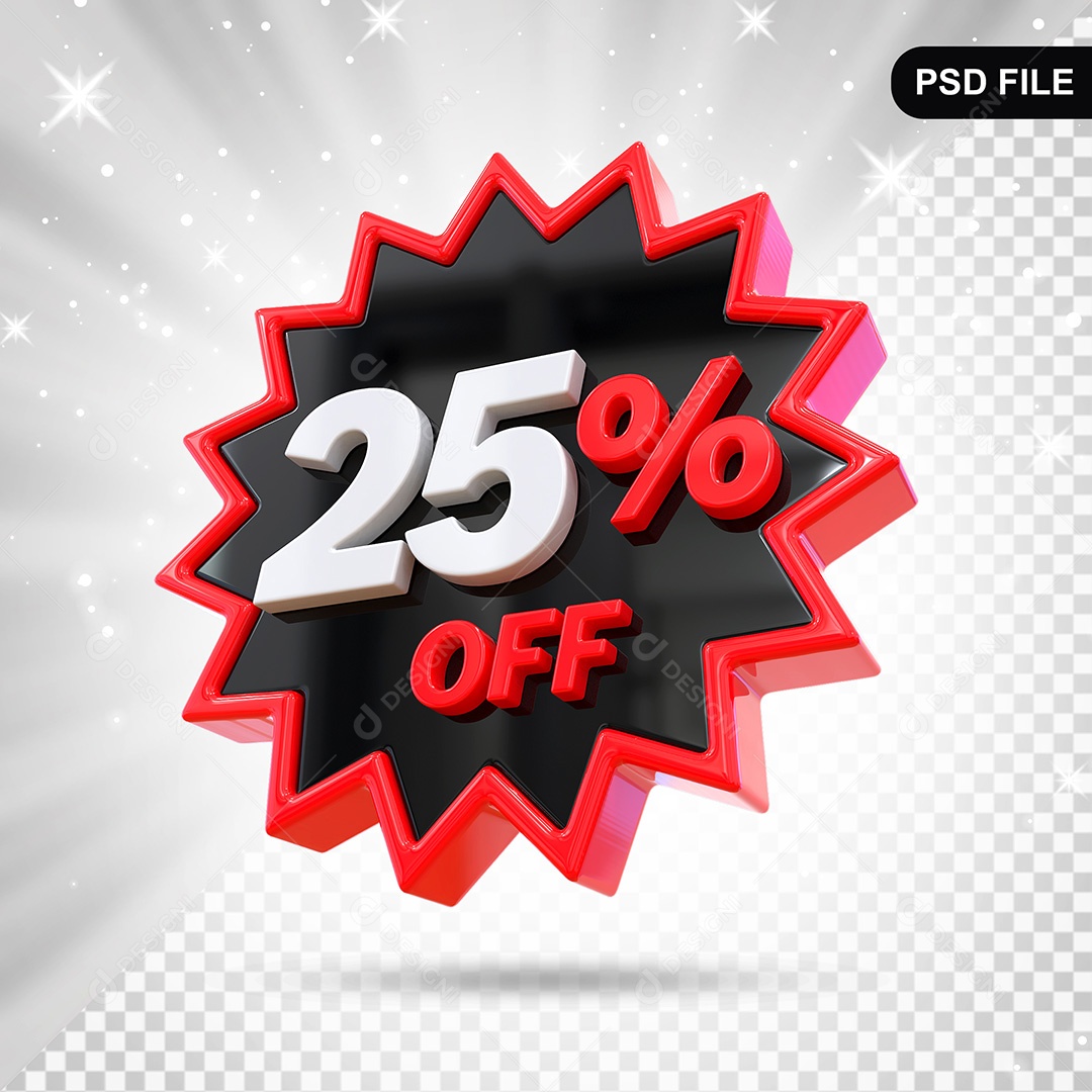 Elemento 3D Preto 25% Off Para Composição PSD