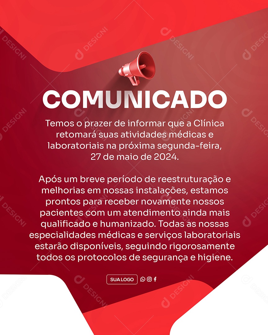 Comunicado Importante Clinica Social Media PSD Editável