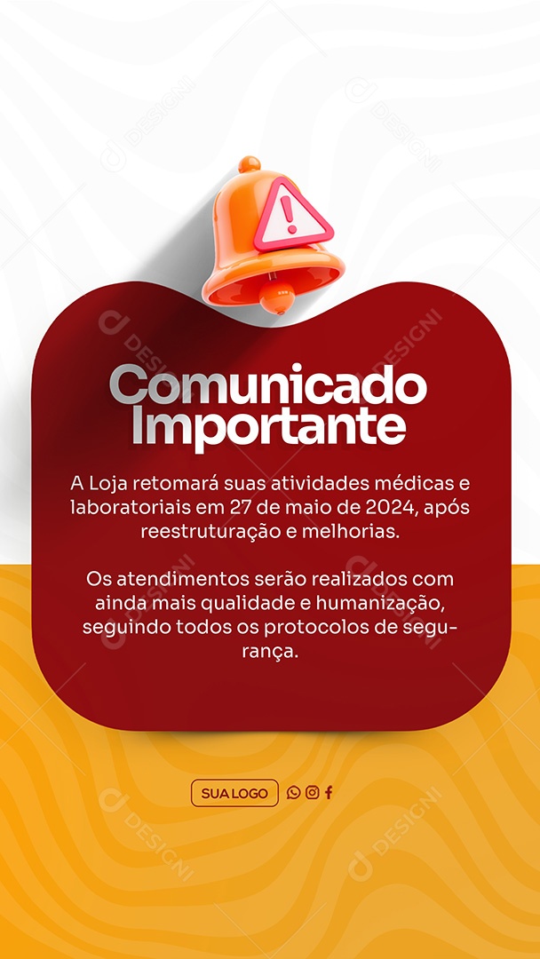 Story Comunicado Importante Loja Social Media PSD Editável