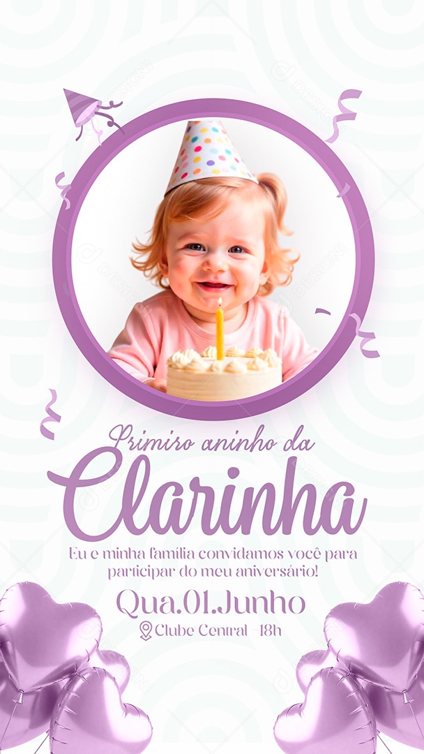 Story Convite de Aniversário Clarinha Social Media PSD Editável