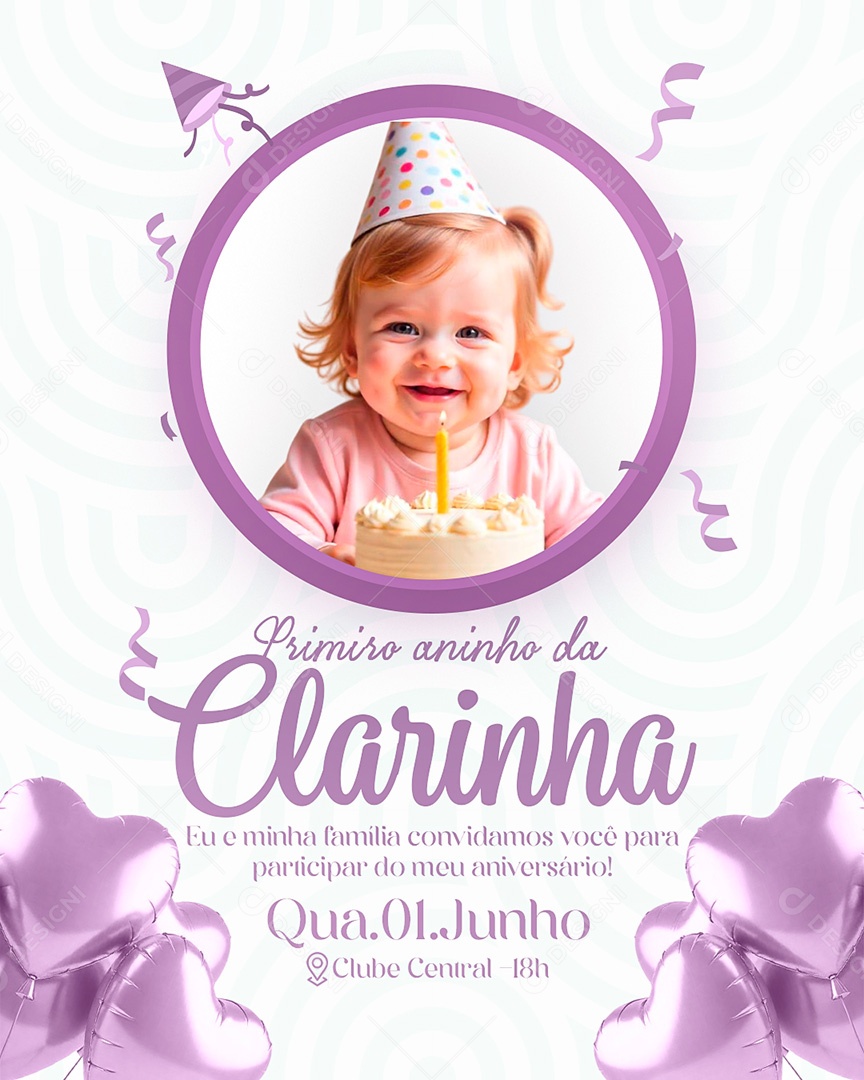 Convite de Aniversário Clarinha Social Media PSD Editável