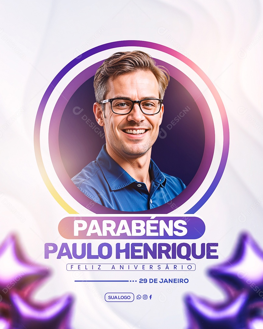 Feliz Aniversário Parabéns Paulo Henrique Social Media PSD Editável