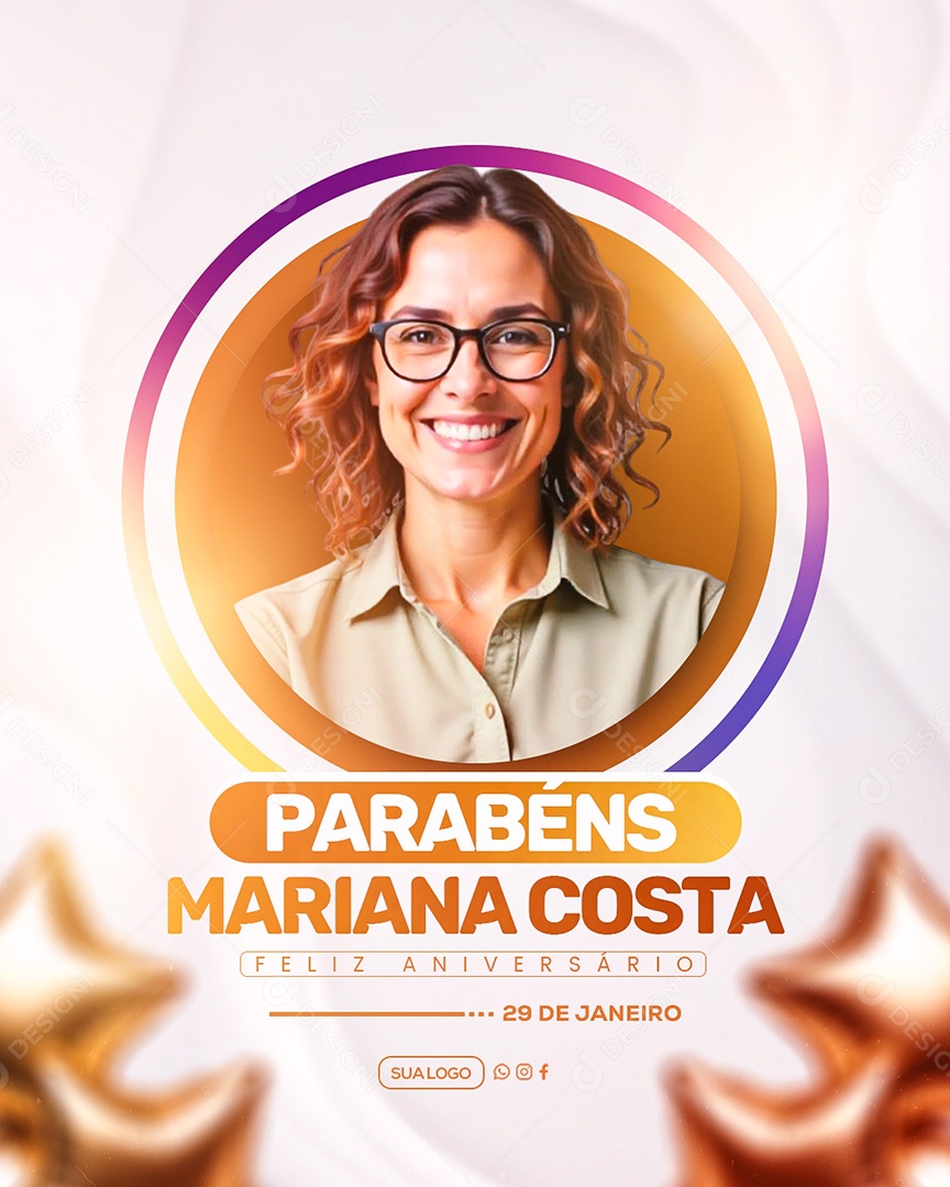 Feliz Aniversário Parabéns Mariana Social Media PSD Editável