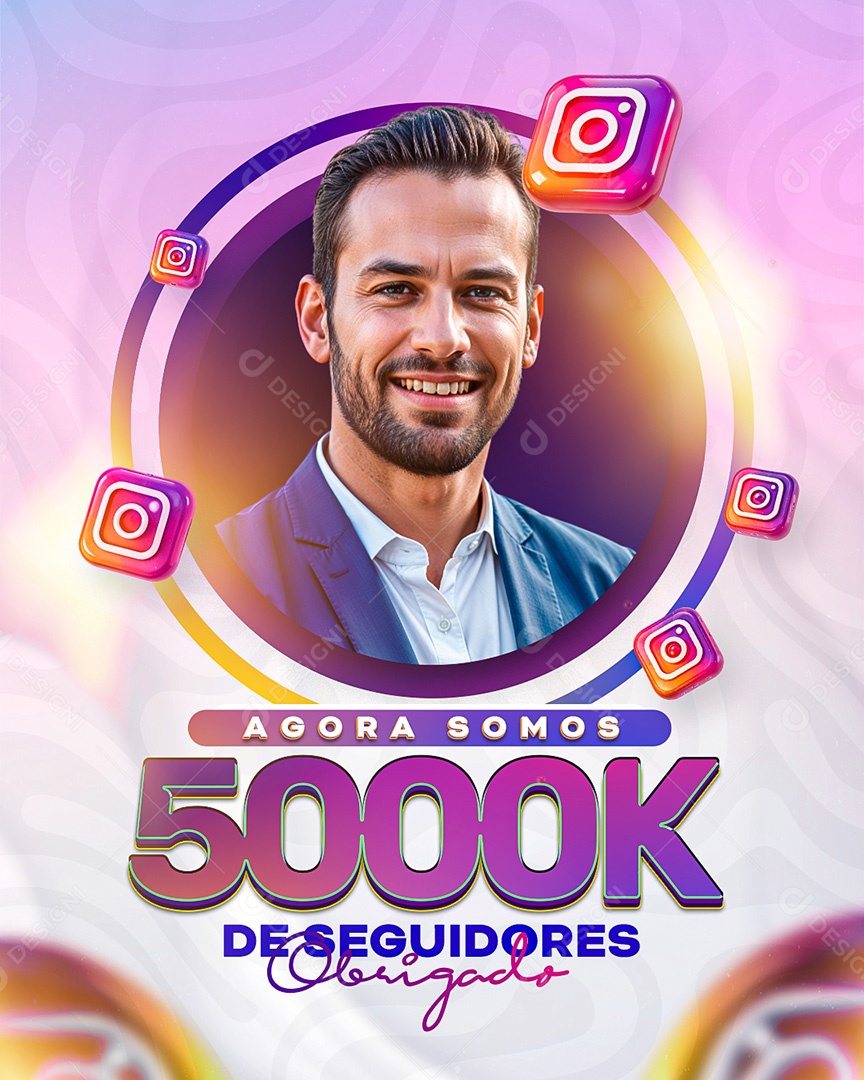 Agora Somos 5K de Seguidores no Instagram Social Media PSD Editável