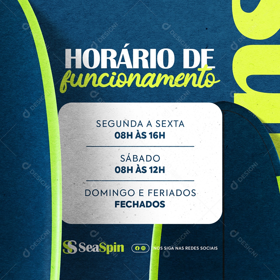 Surfe Horário De Funcionamento Social Media PSD Editável