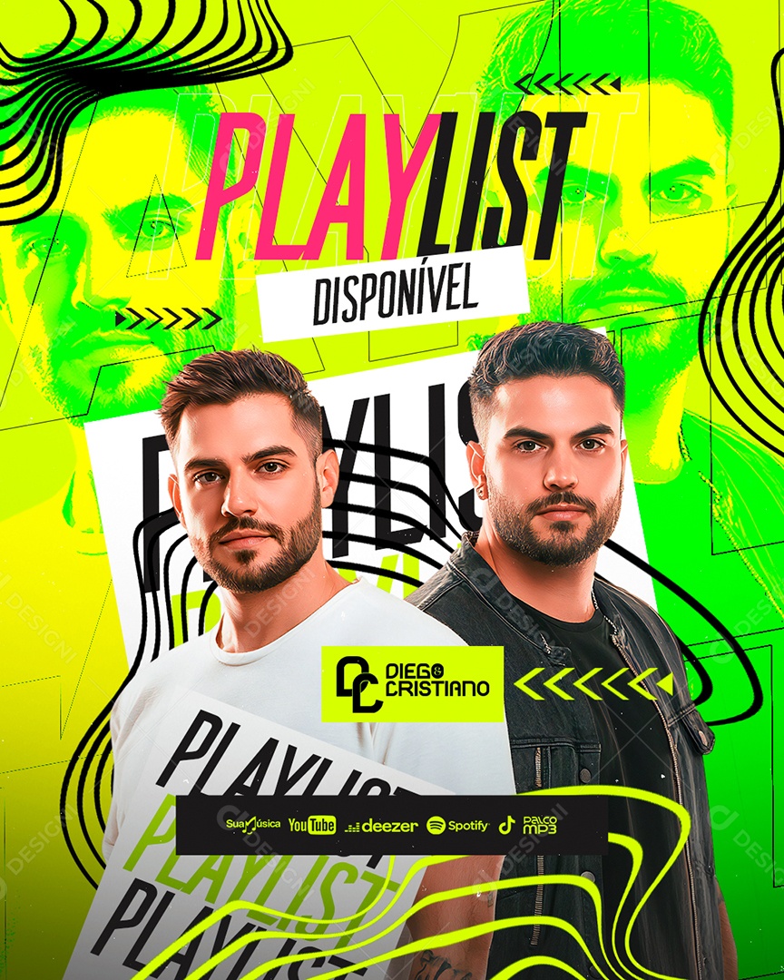 Flyer Playlist Disponível Diego e Cristiano Social Media PSD Editável