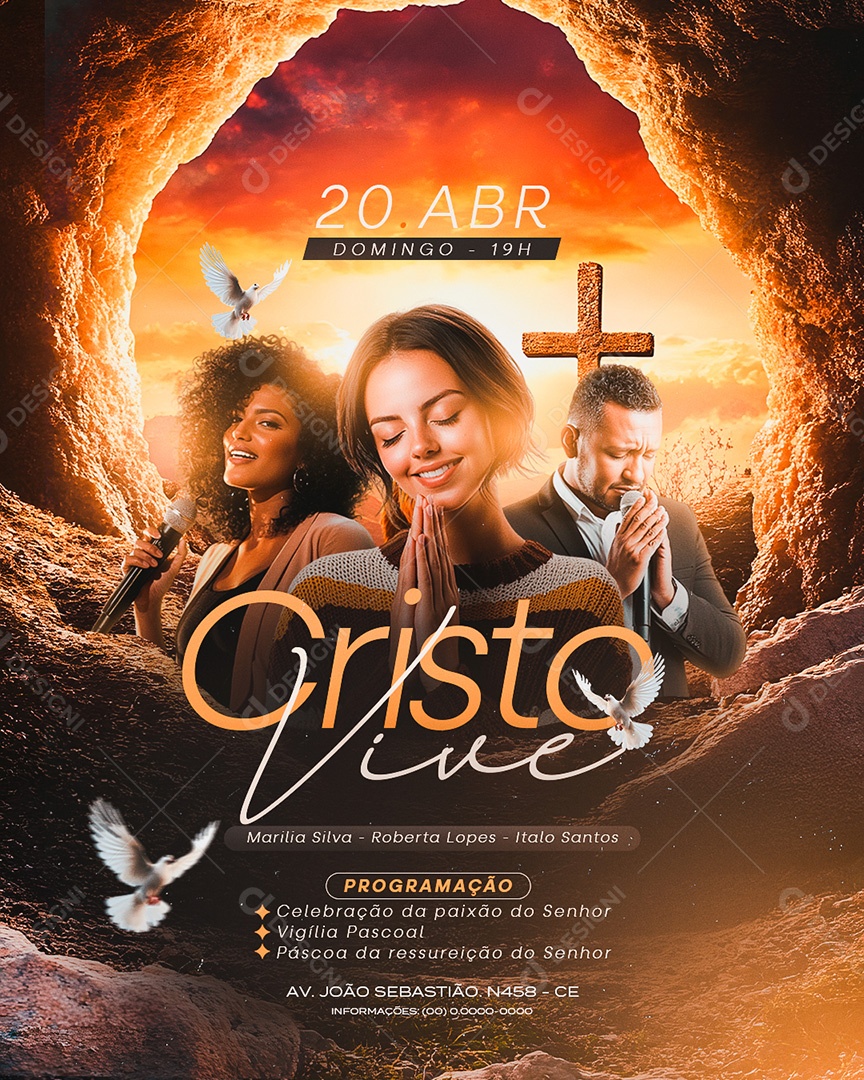 Flyer Gospel Cristo Vive Social Media PSD Editável