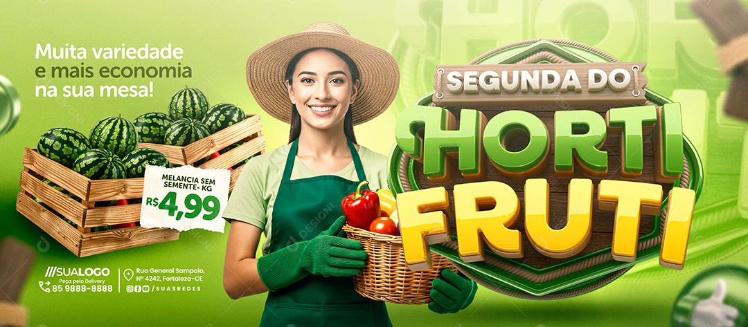 Banner Segunda Do Hortifruti Muita Variedade Melancia Social Media PSD Editável