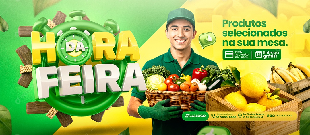 Banner Hortifruti Hora Da Feira Produtos Selecionados Social Media PSD Editável