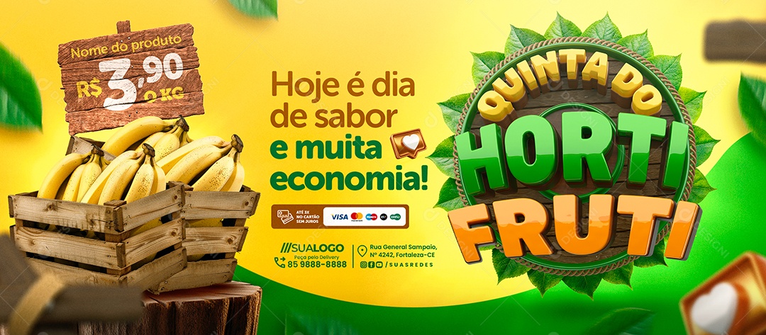 Banner Quinta Do Hortifruti Hoje é Dia de Sabor Banana Social Media PSD Editável
