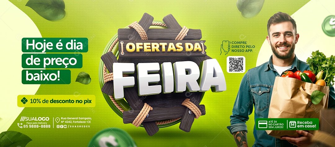 Banner Hortifruti Ofertas Da Feira Hoje é Dia de Preço Baixo Social Media PSD Editável