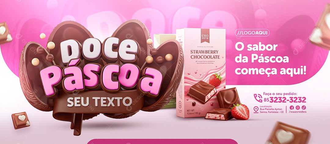Banner Supermercado Doce Páscoa O Sabor Começa Aqui Social Media PSD Editável