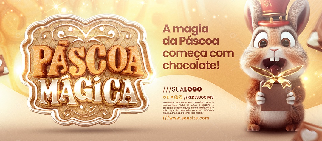 Banner Supermercado Páscoa Mágica A Magia Começa com Chocolate Social Media PSD Editável