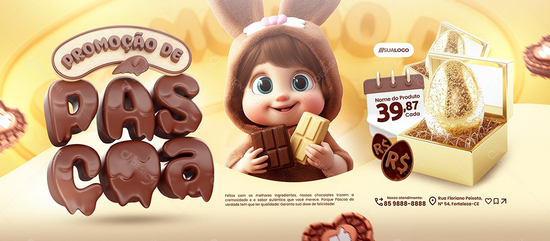 Banner Supermercado Promoção De Páscoa Ovo de Páscoa Social Media PSD Editável