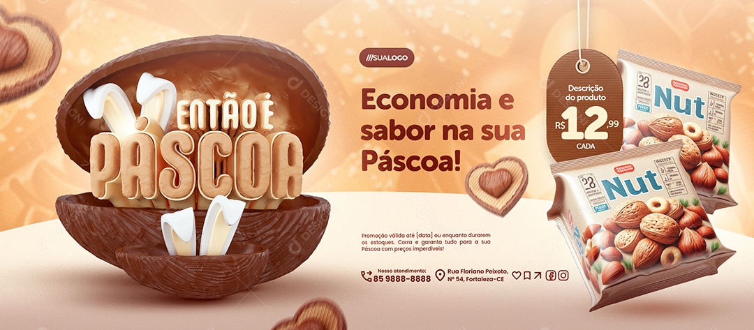 Banner Supermercado Então É Páscoa Economia e Sabor Social Media PSD Editável