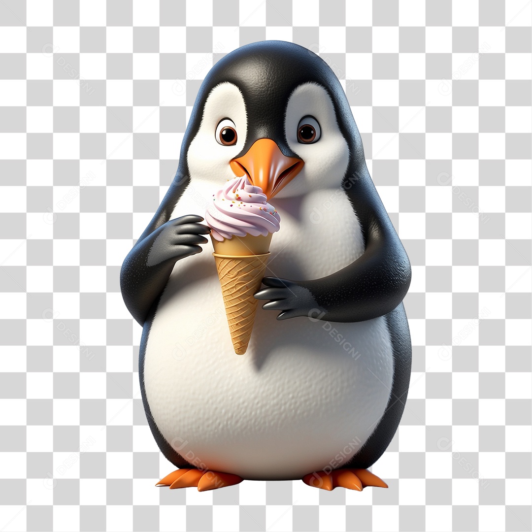 Pinguim com Casquinha de Sorvete PNG Transparente