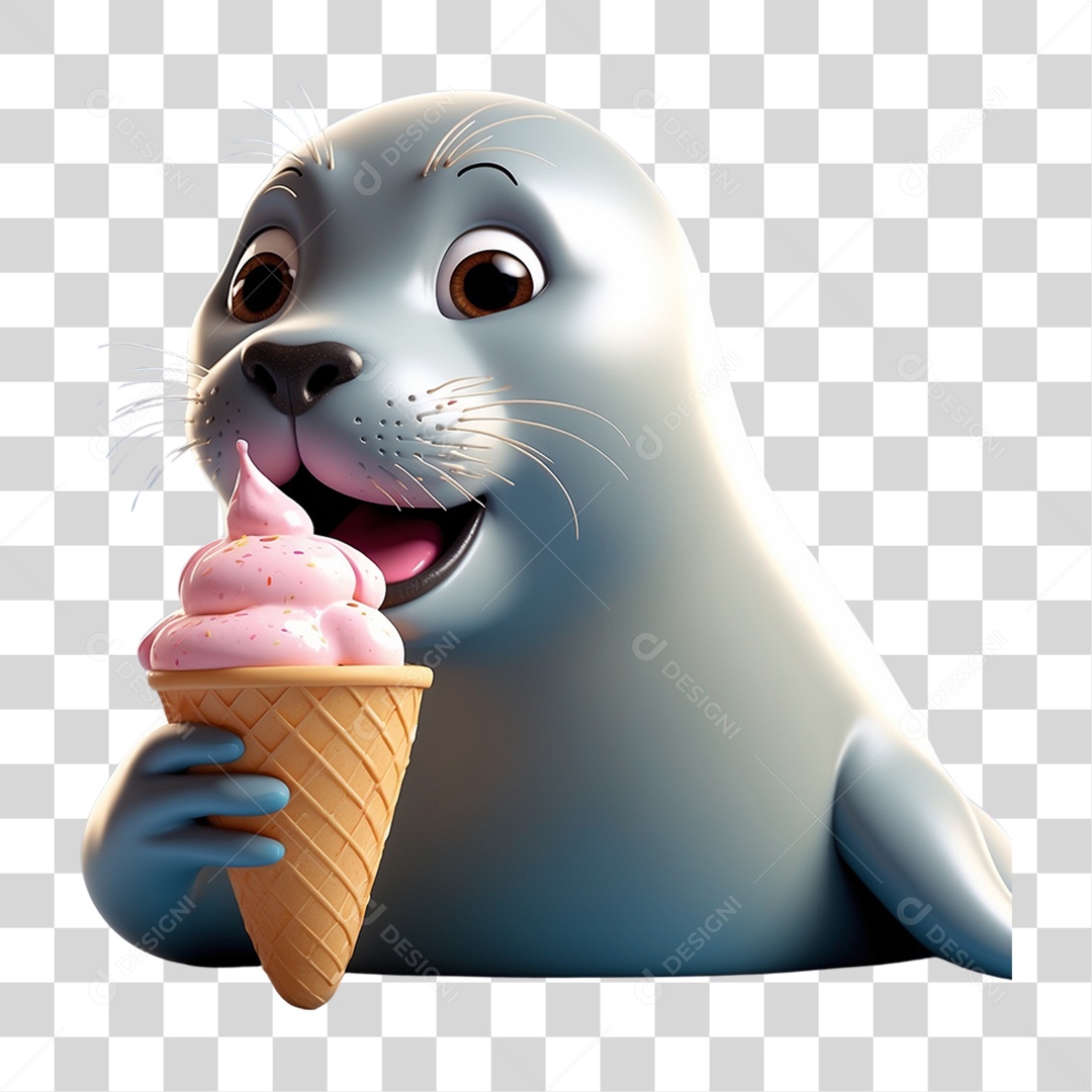 Foca com Casquinha de Sorvete PNG Transparente