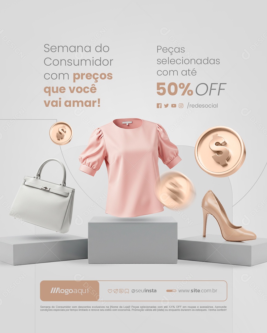 Loja de Roupas Semana do Consumidor Peças Selecionadas Social Media PSD Editável