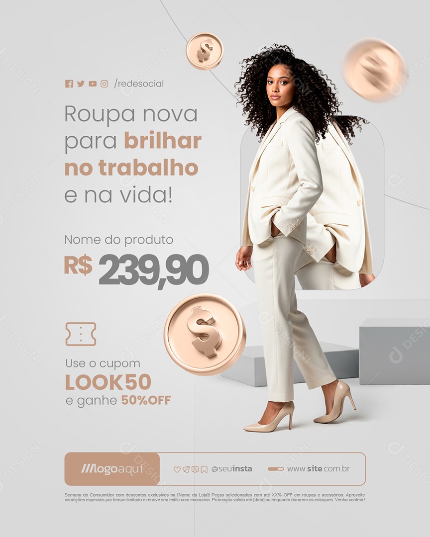 Roupa Nova para Brilhar no Trabalho e na Vida Social Media PSD Editável