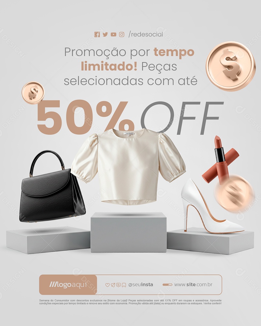 Loja de Roupas Promoção por Tempo Limitado 50% Off Social Media PSD Editável