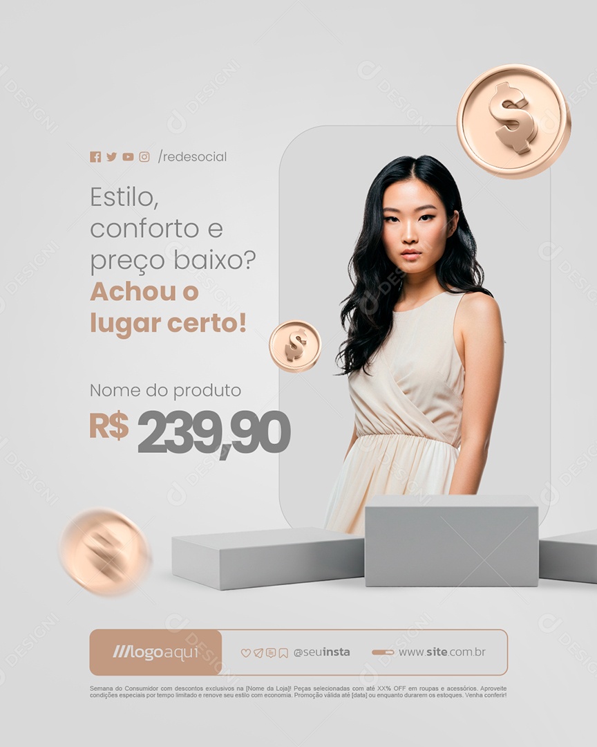 Loja de Roupas Estilo Conforto e Preço Baixo Social Media PSD Editável