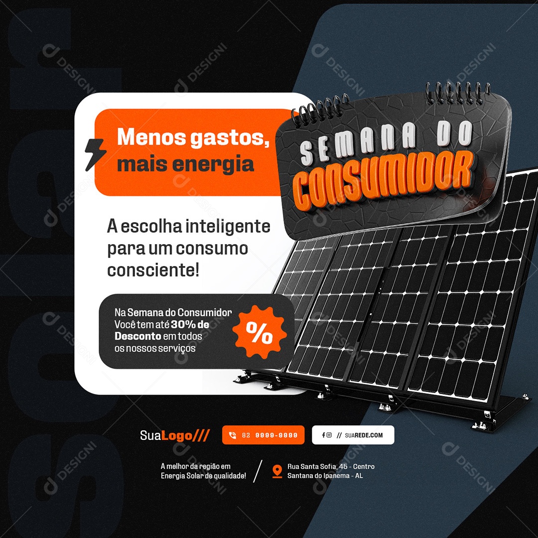Semana do Consumidor Energia Solar Menos Gastos Social Media PSD Editável