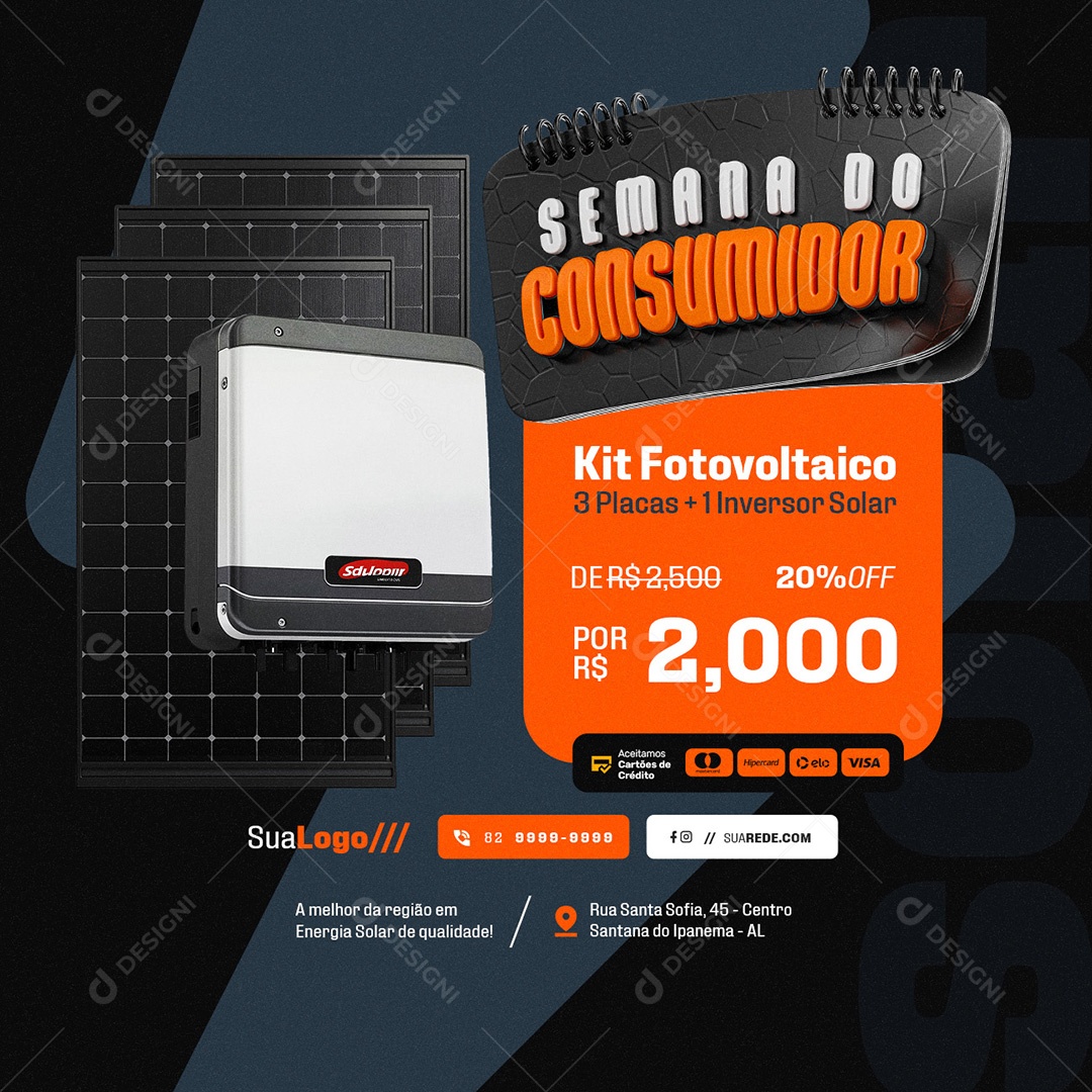 Semana do Consumidor Energia Solar Kit Fotovoltaico Social Media PSD Editável