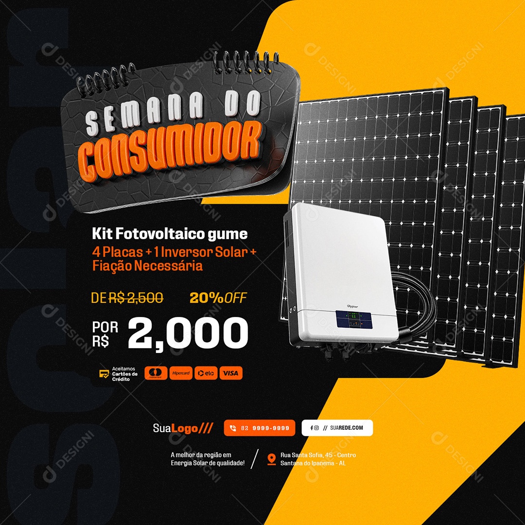 Semana do Consumidor Energia Solar Kit Fotovoltaico Social Media PSD Editável