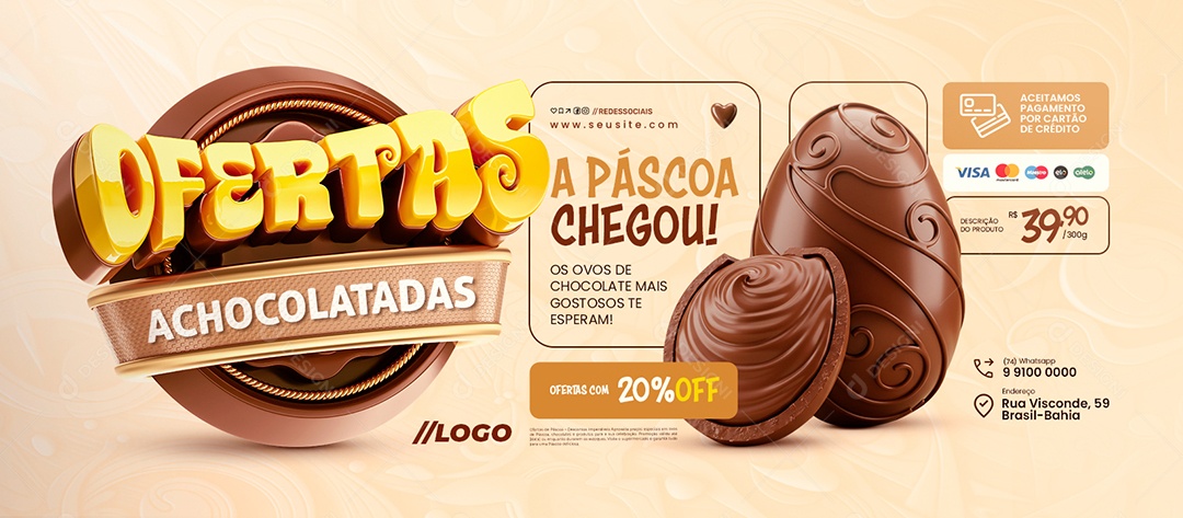 Banner Doceria Ofertas Achocolatadas A Páscoa Chegou Social Media PSD Editável