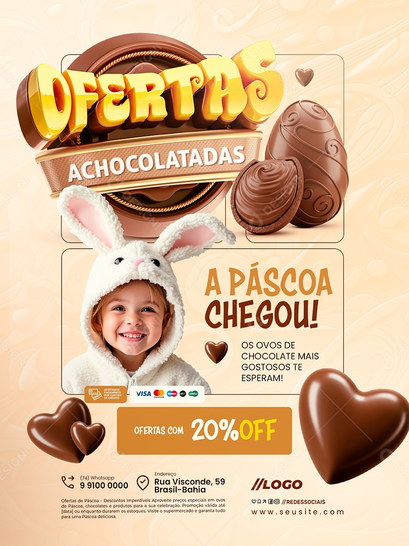 Doceria Ofertas Achocolatadas Encarte A Páscoa Chegou Social Media PSD Editável