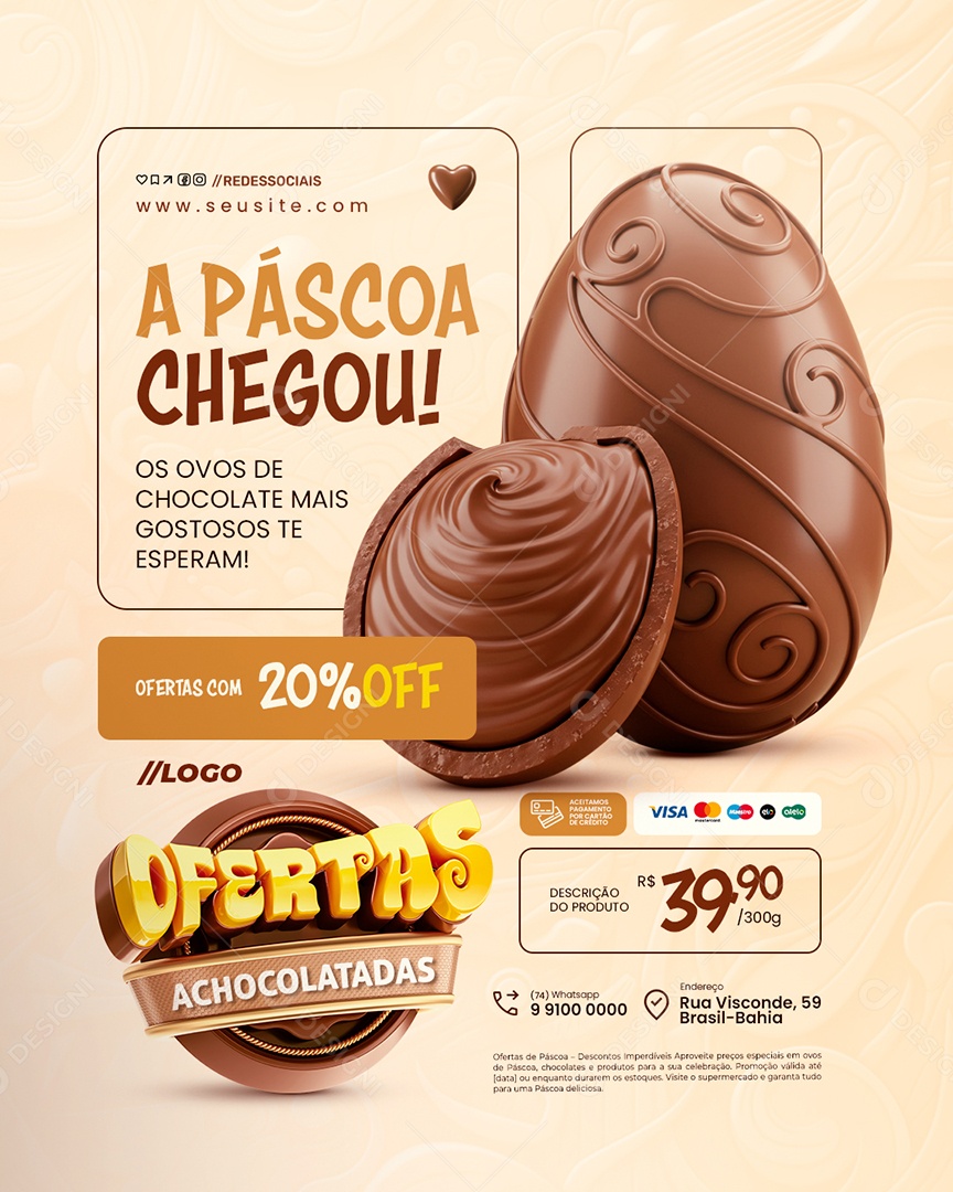 Doceria Ofertas Achocolatadas A Páscoa Chegou Social Media PSD Editável