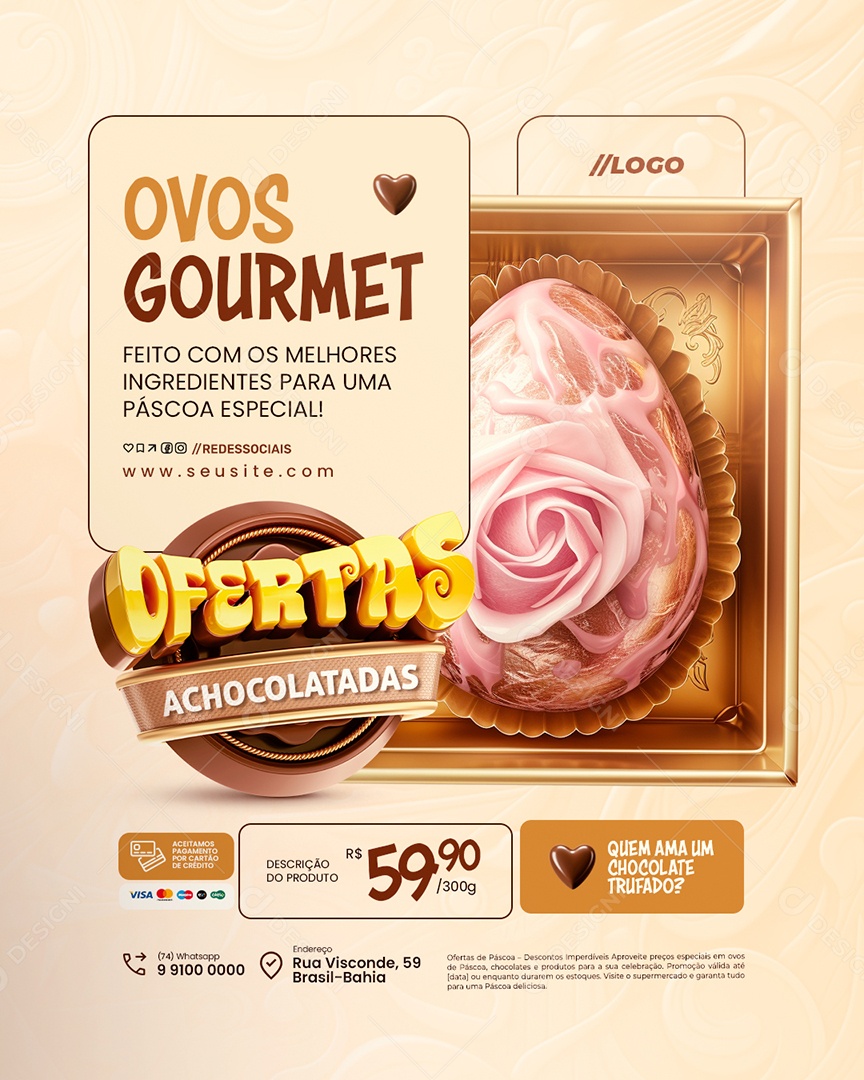 Doceria Ofertas Achocolatadas Ovos Gourmet Social Media PSD Editável