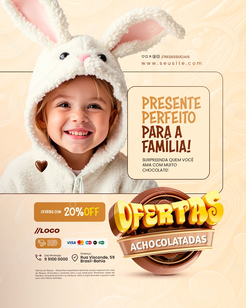 Doceria Ofertas Achocolatadas Presente Perfeito Para a Família Social Media PSD Editável