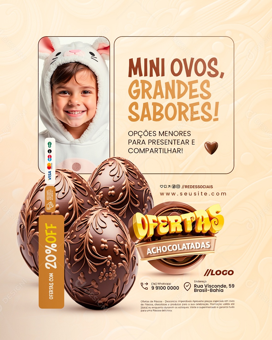 Doceria Ofertas Achocolatadas Mini Ovos Grandes Sabores Social Media PSD Editável