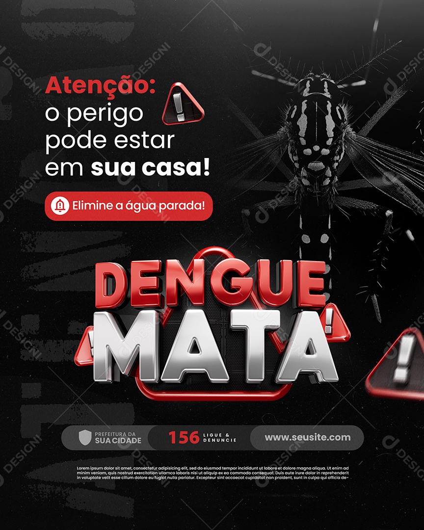 Dengue Mata Atenção O Perigo Pode Estar em Sua Casa Social Media PSD Editável