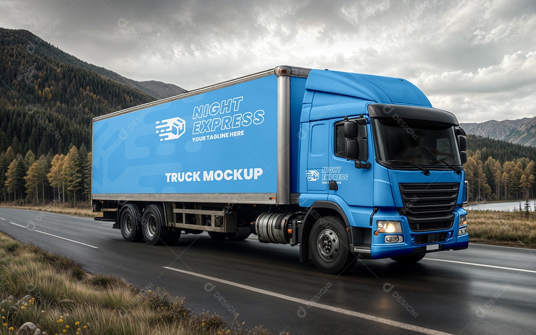 Mockup Caminhão Azul PSD Editável