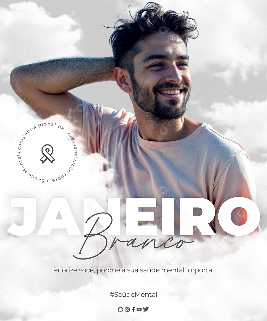 Janeiro Branco Priorize Você Porque Sua Saúde Mental Importa Social Media PSD Editável