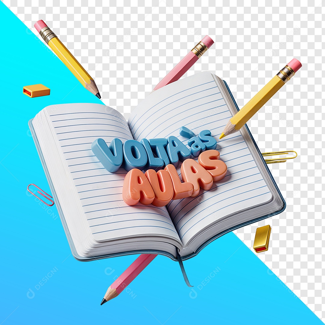 Livro Com Nome Volta às Aulas Elemento 3D Para Composição PSD