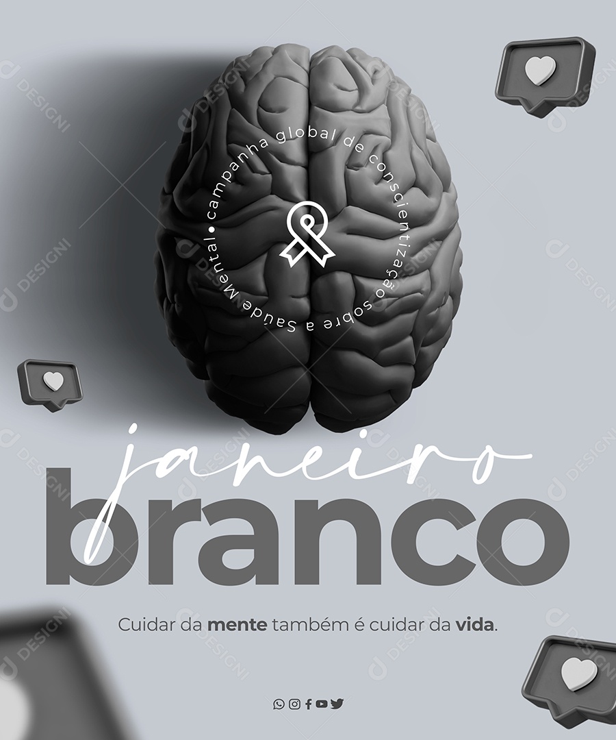 Janeiro Branco Cuidarda Sua Mente Também é Cuidar da Sua Vida Social Media PSD Editável