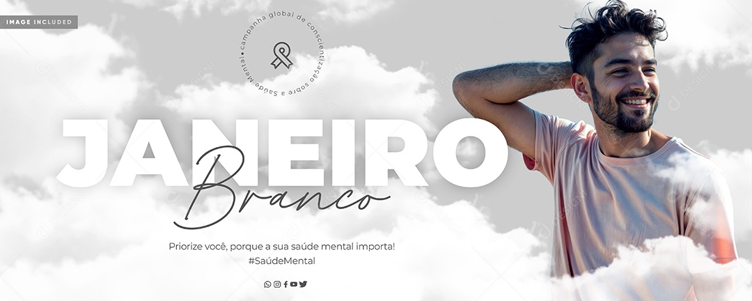 Banner Janeiro Branco Priorize Você Porque Sua Saúde Mental Importa Social Media PSD Editável