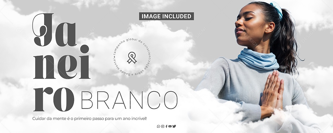 Banner Janeiro Branco Cuidar Da Mente é O Primeiro Passo Para Um Ano Incrivel Social Media PSD Editável