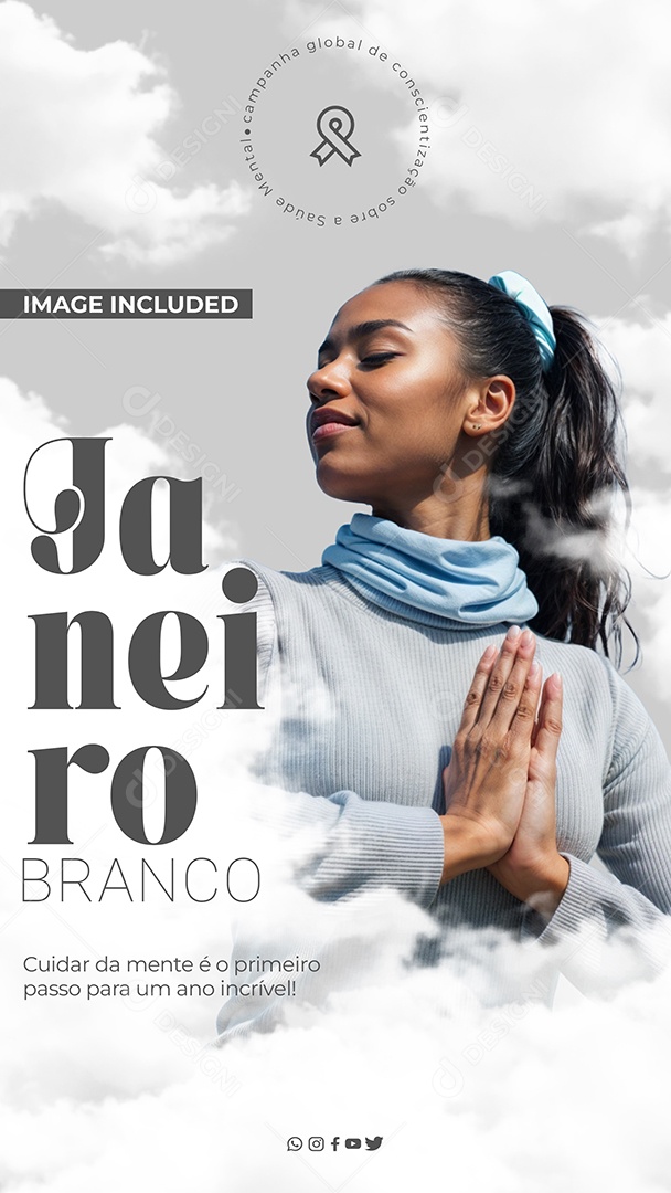 Story Janeiro Branco Cuidar Da Mente é O Primeiro Passo Para Um Ano Incrivel Social Media PSD Editável