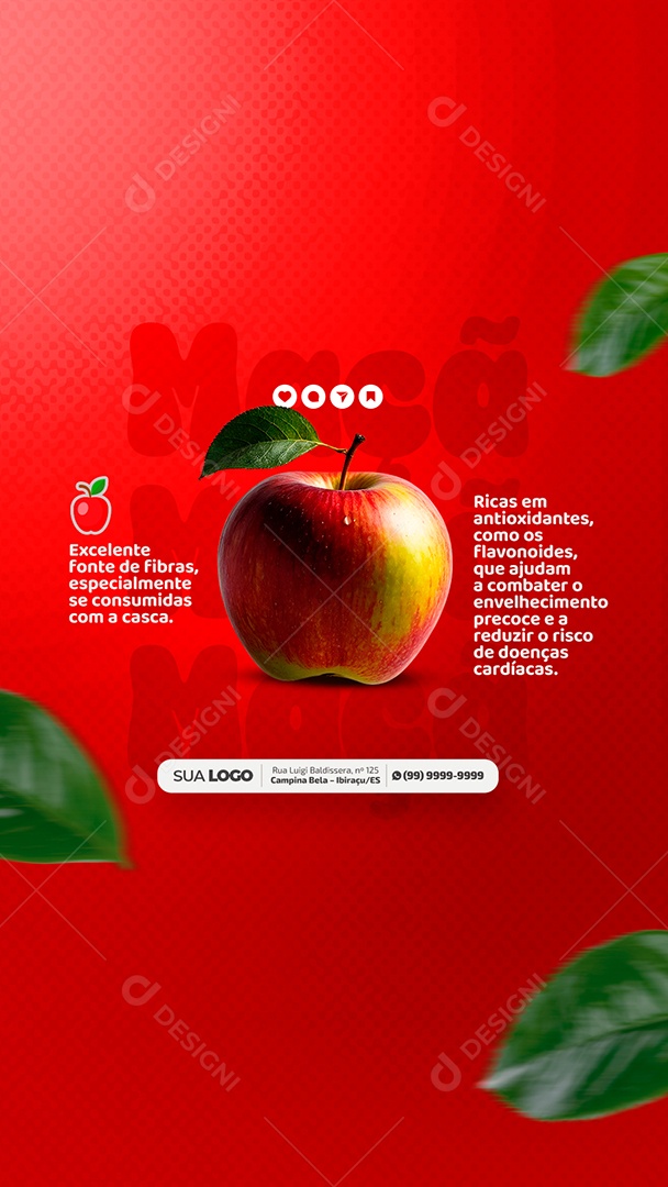 Story Nutricionista Fruta Benefícios Maçã Social Media PSD Editável