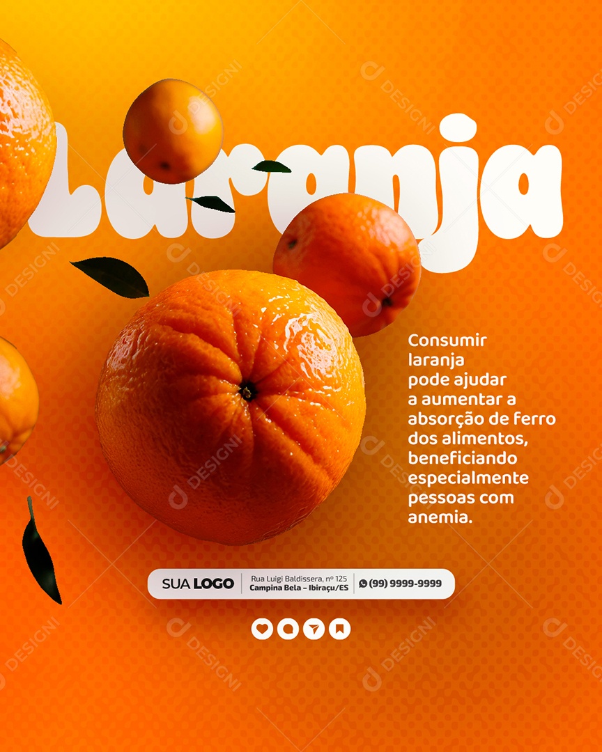 Nutricionista Fruta Benefícios Laranja Social Media PSD Editável